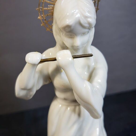 FLAWED White Porcelain Flute Playing Angel Figurine 8" - Picture 1 of 10